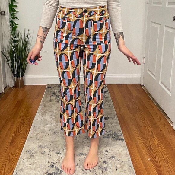 70s ZARA Love Patterned Cropped Trouser Pants Straight Leg Size S Multicolor - Picture 1 of 7